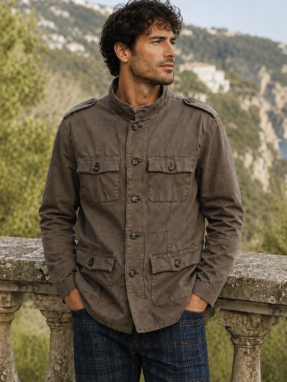 Banana Republic Safari Jacket Men Sz Large Brown Canvas Field Barn Chore Utility